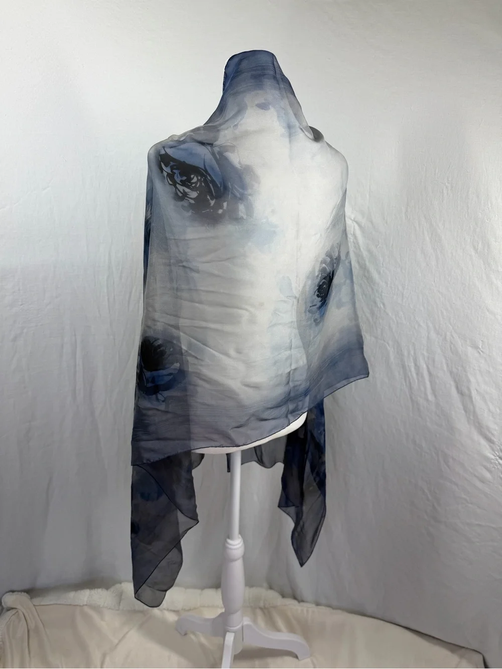Brooks Brothers Vintage Sheer Navy and Gray Floral Silk Scarf